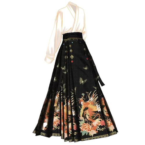 Hanfu-Rock im chinesischen Nationalstil, mit Phoenix-Pfingstrosen-Stickerei, Druck, verbessertes Hanbok-Ming-Dynastie-Kleid, Schwarz , L Tall von Zhongkaihua