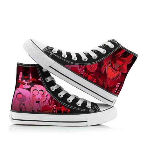 Hazbin Hotel Anime bedruckte Canvas-Schuhe, schwarz, klassisch, hohe Oberseite, Schnürung, Segeltuch, Pumps, Anime, Cosplay, lässig, einfarbig, Ytpe 7, 2.5 UK Men/ 3 UK Women Narrow von Zhongkaihua