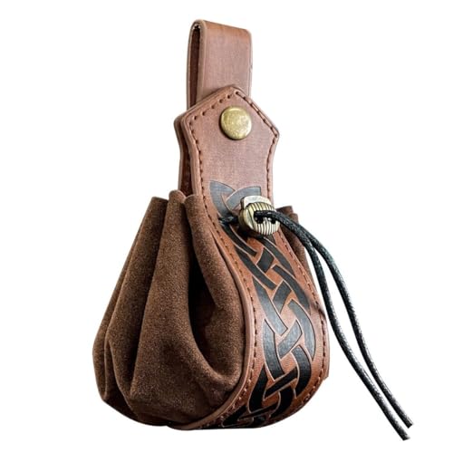 Mittelalterliche Retro-Gürteltasche, Münzgeldbörse, schwarz, gestreift, faltbar, Ledertasche, Cosplay-Kostüm-Requisiten, braun, 4*16cm von Zhongkaihua