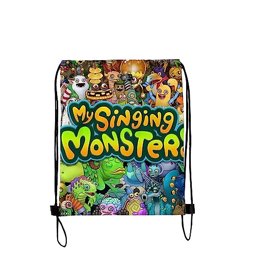 My Singing Monsters Tasche mit Kordelzug, modisch, 3D-Cartoon-Fitnessstudio, Schwimmen, Aufbewahrungstasche für Schule, Jungen, Mädchen, 48 x 32 cm, geeignet für Sport, Yoga, Reisen von Zhongkaihua