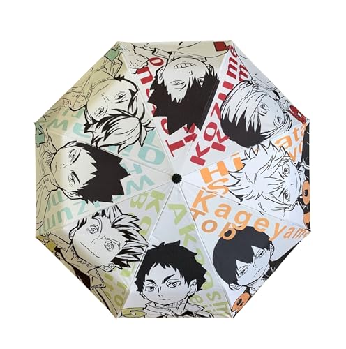 Regenschirm Anime Haikyuu Cartoon-Druck, vollautomatischer Regenschirm, Outdoor, sonniger Regen, doppelter Verwendungszweck, wasserdicht, Anti-UV-Schutz, niedlich, kompakt, faltbarer Regenschirm, von Zhongkaihua
