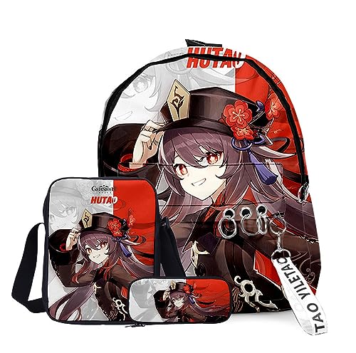 Zhongkaihua Anime Characters Venti/ZhongLi Schultasche 3-teiliges Set Stifttasche 3D gedruckt Casual Anime Umhängetasche für Jungen Mädchen Teen, Typ 1, 29*40cm von Zhongkaihua