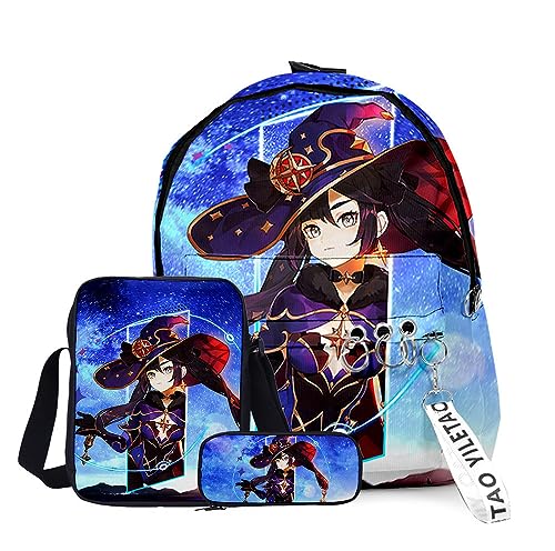 Zhongkaihua Anime Characters Venti/ZhongLi Schultasche 3-teiliges Set Stifttasche 3D gedruckt Casual Anime Umhängetasche für Jungen Mädchen Teen, Typ 13, 29*40cm von Zhongkaihua