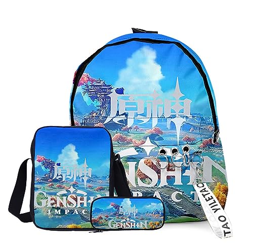 Zhongkaihua Anime Characters Venti/ZhongLi Schultasche 3-teiliges Set Stifttasche 3D gedruckt Casual Anime Umhängetasche für Jungen Mädchen Teen, Typ 15, 29*40cm von Zhongkaihua