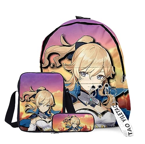 Zhongkaihua Anime Characters Venti/ZhongLi Schultasche 3-teiliges Set Stifttasche 3D gedruckt Casual Anime Umhängetasche für Jungen Mädchen Teen, Typ 20, 29*40cm von Zhongkaihua