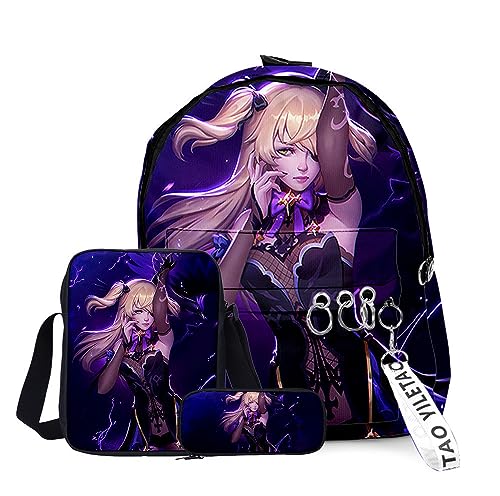 Zhongkaihua Anime Characters Venti/ZhongLi Schultasche 3-teiliges Set Stifttasche 3D gedruckt Casual Anime Umhängetasche für Jungen Mädchen Teen, Typ 21, 29*40cm von Zhongkaihua