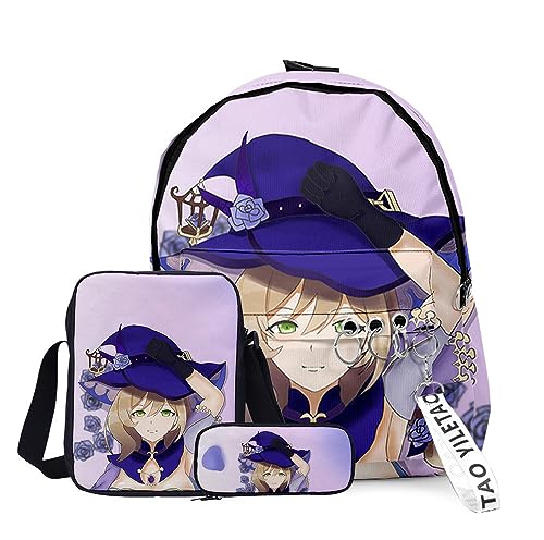 Zhongkaihua Anime Characters Venti/ZhongLi Schultasche 3-teiliges Set Stifttasche 3D gedruckt Casual Anime Umhängetasche für Jungen Mädchen Teen, Typ 7, 29*40cm von Zhongkaihua