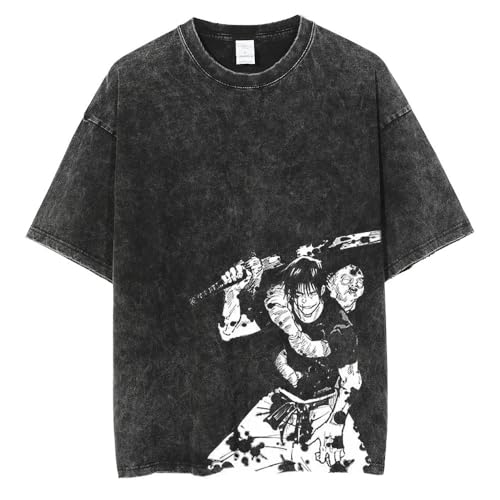 Zhongkaihua Anime JJK T-Shirt, Unisex, für Herren und Damen, Choso/Gojo Satoru/Fushiguro Toji, gewaschen, Used-Look, schwarz, grau, Top, kurze Ärmel, Sport, Freizeit, Typ 6, M von Zhongkaihua