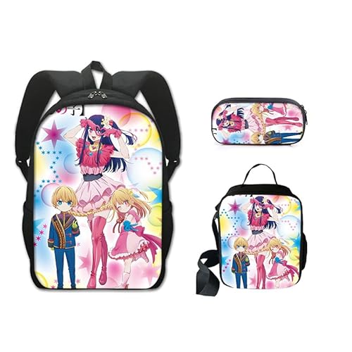 Zhongkaihua Anime Oshi No Ko Schultaschen 3 Stück Set Hoshino Rubi Reisetasche Rucksack Hoshino Ai Pen Tasche Bedruckte Lässige Anime Umhängetasche für Jungen Mädchen, Typ12, 42*29*12.5cm von Zhongkaihua