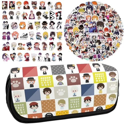 Zhongkaihua Bungo Stray Dogs Anime Stifttasche mit Reißverschluss und 100 Stück Wasserdichte Aufkleber, Typ 9, Cartoon, 1 Liter, 100 Gramm, 20 x 9 x 6,5 cm, Unisex, Tragegriff von Zhongkaihua