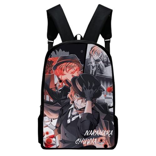 Zhongkaihua Bungo Stray Dogs Dazai Osamu Nakajima Atsushi Jungen Mädchen Anime Rucksack Schultaschen Große Kapazität Canvas Unisex Casual Bag Student Daypack Back to School, Nakahara Chuuya, L 30 x W von Zhongkaihua
