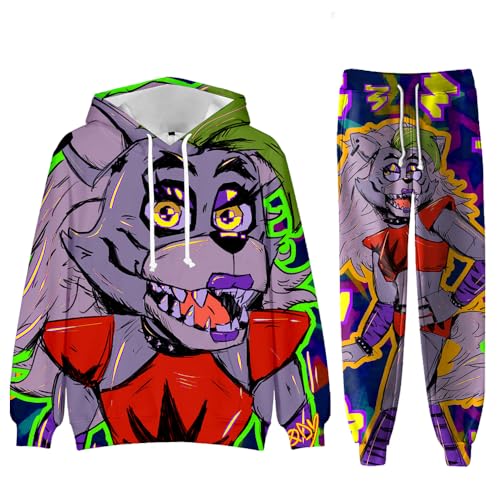 Zhongkaihua FNAF Hoodie Hose 2 Stück Sets FNAF Kapuzenpullover mit 3D-Druck FNAF Security Breach Kostüm FNAF Cosplay Kleidung Sport Casual Sweatshirts Drawstring Hoodies FNAF Pullover Kinder von Zhongkaihua