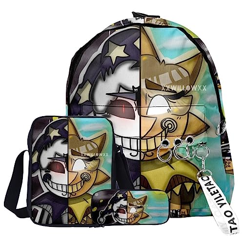 Zhongkaihua FNAF Rucksack Set 3 Stück Student Supplies Set Security Breach 3D Gedruckt Schultasche Einzel Umhängetasche Federmäppchen für Jungen Mädchen Schüler, Typ 17, One size von Zhongkaihua