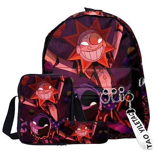 Zhongkaihua FNAF Rucksack Set 3 Stück Student Supplies Set Security Breach 3D Gedruckt Schultasche Einzel Umhängetasche Federmäppchen für Jungen Mädchen Schüler, Typ 4, 3 pcs, Themen-Rucksack von Zhongkaihua