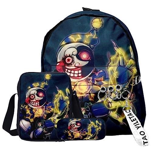 Zhongkaihua FNAF Rucksack Set 3 Stück Student Supplies Set Security Breach 3D Gedruckt Schultasche Einzel Umhängetasche Federmäppchen für Jungen Mädchen Schüler, Typ 8, 3 pcs, Themen-Rucksack von Zhongkaihua