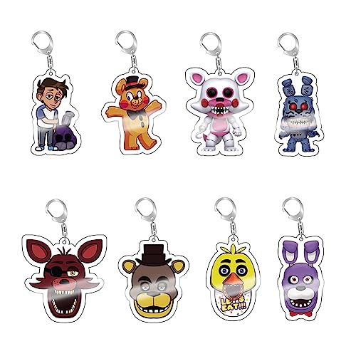 Zhongkaihua FNAF Schlüsselanhänger-Set, 8 Stück, niedliche Anime-Schlüsselringe, Sicherheit, Beach, Acryl, Schlüsselanhänger, hängende Zubehör, Ornament, Geschenk für Fans, Typ 1, 5 cm von Zhongkaihua