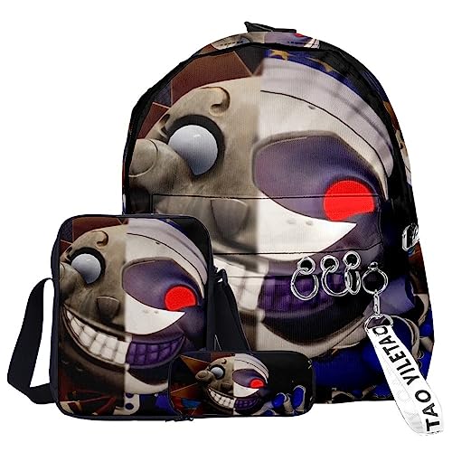 Zhongkaihua FNAF Schultaschen 3-teiliges Set Security Breach Schultasche Fazbear Foxy Stifttasche Bedruckte Lässige Anime Umhängetasche für Jungen Mädchen, Typ 14, 40*29*12cm von Zhongkaihua