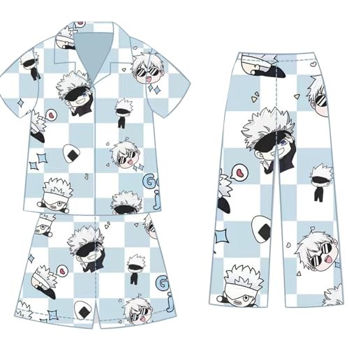 Fushiguro Megumi und Satoru Gojo jjk Cartoon Pyjamas Sets Sommer Baumwolle Pyjama Dreiteilige Sets Einschließlich Kurzarmshirt + Shorts + Hose, Satoru Gojo, XL von Zhongkaihua
