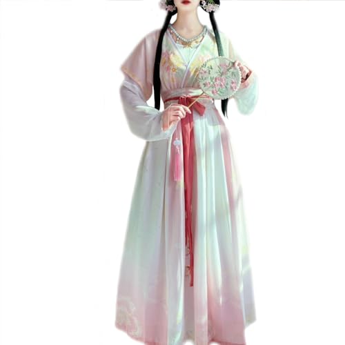 Zhongkaihua Hanfu Damen Kleidung Tang-Anzug Faltenrock mit Kleid und Taille Alte Chinesische Traditionelle Kleidung Hanfu Sommer Langarm Outfit Halloween Kostüm von Zhongkaihua
