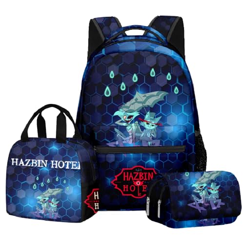 Zhongkaihua Hazbin Hotel Fashion Charlie Morningstar Student 3-teiliges Set Schulrucksack Federmäppchen für Jungen Mädchen Schulreise Schulanfang Tagesrucksack Handtasche Federmäppchen, Dreiteiliges von Zhongkaihua