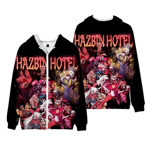 Zhongkaihua Hotel Hazbin Hoodie Hoodie mit ReiÃŸverschluss Jacke Taschenjacke Sweatshirt Kapuze Kinder Mode warme Neuheit Hoodie, 100-160 cm von Zhongkaihua