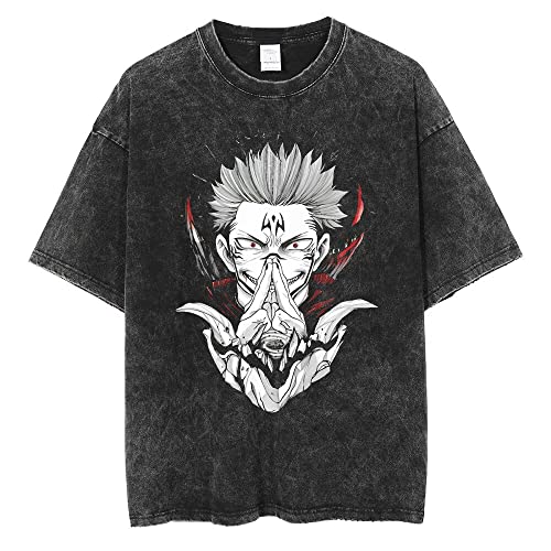 Zhongkaihua JJK Gojo Satoru Anime Ryomen Sukuna Vintage Washed T-Shirt Distressed Graphic Schwarz Baumwolle für Herren Jugend Jungen Sommer Casual Hip Hop Streetwear, Typ 7, L Zhongkaihua JJK Gojo Satoru Anime Ryomen Sukuna Vintage Washed T-Shirt Distressed Graphic Schwarz Baumwolle für Herren Jugend Jungen Sommer Casual Hip Hop Streetwear, Typ 7, L von Zhongkaihua