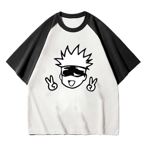 Zhongkaihua JJK Gojo Satoru T-Shirt für Herren, Sommer, gewaschen, 3D-Druck, Geto Suguru, Anime, Schwarz-Weiß, kurzärmeliges T-Shirt, bequemes modisches T-Shirt, Gojo Satoru, L von Zhongkaihua