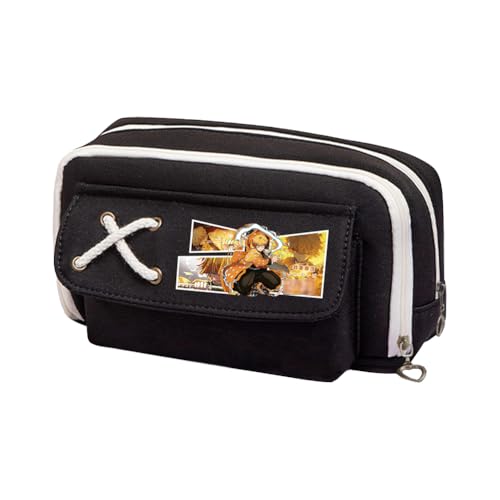 Zhongkaihua Kamado Tanjiro Kochou Shinobu Agatsuma Zen'itsu Anime-Themed Canvas Pencil Case Large Capacity Fashion Stationery Bag Back to School Gift for Boys and Girls, Agatsuma Zen'itsu, 21x11x5.5cm von Zhongkaihua