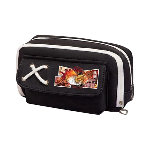Zhongkaihua Kamado Tanjiro Kochou Shinobu Agatsuma Zen'itsu Anime-Themed Canvas Pencil Case Large Capacity Fashion Stationery Bag Back to School Gift for Boys and Girls, Rengoku Kyoujurou, 21x11x5.5cm von Zhongkaihua