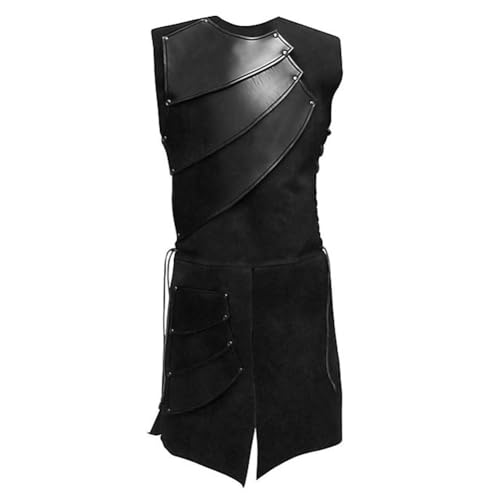 Zhongkaihua Mittelalter Renaissance Herren Side Drawstring Lederweste - Ritter Patchwork Leder Rüstung Retro Weste Wikinger Ritter Pirat Cosplay Halloween Gothic Performance Kostüm, Schwarz , M von Zhongkaihua