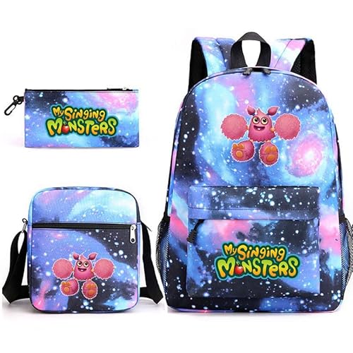 Zhongkaihua My Singing Monsters Student 3-teiliges Set Back ot School Game 3D Druck Anime Cartoon Mittagessen Tasche Federmäppchen Umhängetasche für Jungen und Mädchen Schuler, Typ 4, 32 x 13 x 45 cm von Zhongkaihua