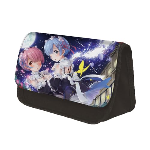 Zhongkaihua Ram and Rem Federmäppchen, niedliches Anime-3D-Druck, Federmäppchen für Studenten, Kawaii, Anime, Schulbedarf, Federmäppchen, doppellagig, große Kapazität, Reißverschluss, Segeltuch, Typ6, von Zhongkaihua