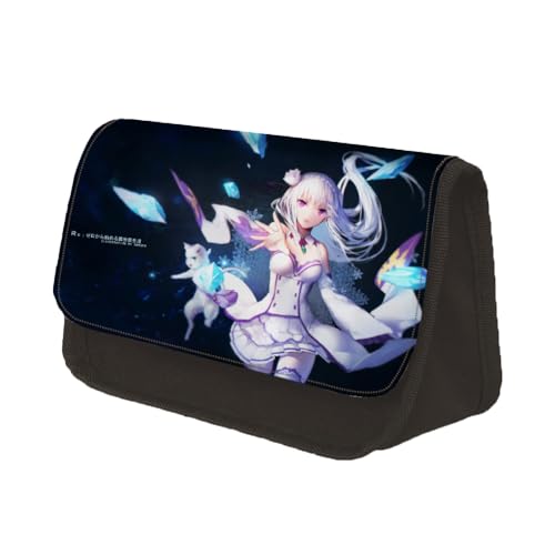 Zhongkaihua Ram and Rem Federmäppchen, niedliches Anime-3D-Druck, Federmäppchen für Studenten, Kawaii, Anime, Schulbedarf, Federmäppchen, doppellagig, große Kapazität, Reißverschluss, Segeltuch, Typ1, von Zhongkaihua