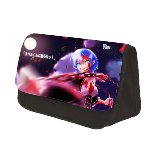 Zhongkaihua Ram and Rem Federmäppchen, niedliches Anime-3D-Druck, Federmäppchen für Studenten, Kawaii, Anime, Schulbedarf, Federmäppchen, doppellagig, große Kapazität, Reißverschluss, Segeltuch, von Zhongkaihua