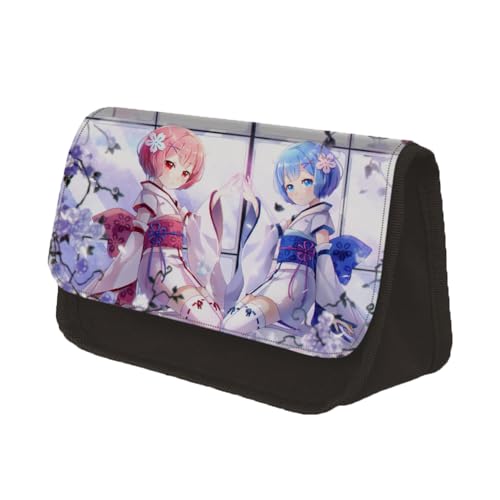 Zhongkaihua Ram and Rem Federmäppchen, niedliches Anime-3D-Druck, Federmäppchen für Studenten, Kawaii, Anime, Schulbedarf, Federmäppchen, doppellagig, große Kapazität, Reißverschluss, Segeltuch, von Zhongkaihua
