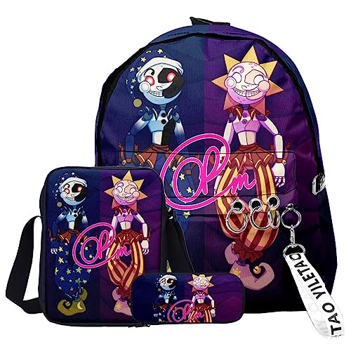 Zhongkaihua Sun Moon FNAF Security Breach Fazbear's Piazzaria Fashion Student 3-teiliges Set Schulrucksack Federmäppchen für Jungen Mädchen Schuler Reise Essential Daypack, Fnaf - 05, 29 x 12 x 40 cm, von Zhongkaihua