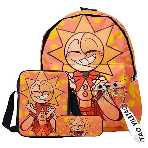 Zhongkaihua Sun Moon FNAF Security Breach Fazbear's Piazzaria Fashion Student 3-teiliges Set Schulrucksack Federmäppchen für Jungen Mädchen Schuler Reise Essential Daypack, Fnaf - 16, 29 x 12 x 40 cm, von Zhongkaihua