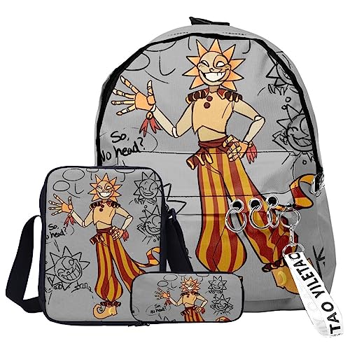 Zhongkaihua Sun Moon FNAF Security Breach Fazbear's Piazzaria Fashion Student 3-teiliges Set Schulrucksack Federmäppchen für Jungen Mädchen Schuler Reise Essential Daypack, Fnaf - 24, 29 x 12 x 40 cm, von Zhongkaihua