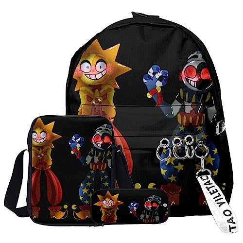 Zhongkaihua Sun Moon FNAF Security Breach Fazbear's Piazzaria Fashion Student 3-teiliges Set Schulrucksack Federmäppchen für Jungen Mädchen Schuler Reise Essential Daypack, Fnaf - 27, 29 x 12 x 40 cm, von Zhongkaihua