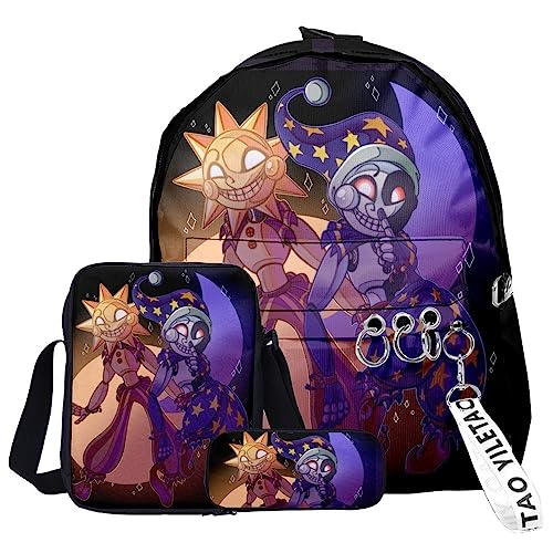 Zhongkaihua Sun Moon FNAF Security Breach Fazbear's Piazzaria Fashion Student 3-teiliges Set Schulrucksack Federmäppchen für Jungen Mädchen Schuler Reise Essential Daypack, Fnaf - 29, 29 x 12 x 40 cm, von Zhongkaihua