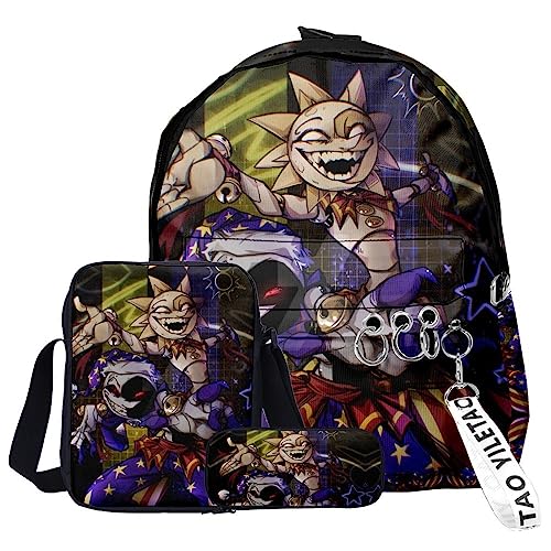 Zhongkaihua Sun Moon FNAF Security Breach Fazbear's Piazzaria Fashion Student 3-teiliges Set Schulrucksack Federmäppchen für Jungen Mädchen Schuler Reise Essential Daypack, Fnaf - 30, 29 x 12 x 40 cm, von Zhongkaihua