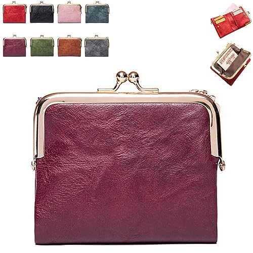 Zhongle Mini Fashion Ladies Square Short Wallet,Damenmünzgeldbörse mit Reißverschluss und Kussverschluss,Bifold Portemonnaie aus Leder,Kurze Retro-Geldbörse (Lila) von ZHONGLE