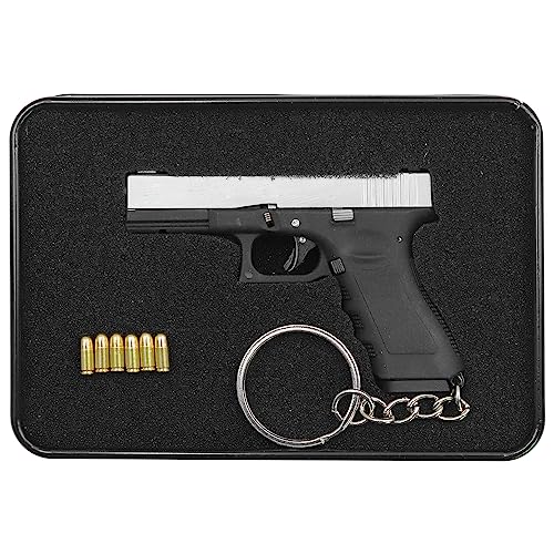 Legierung Empire G17 Taktische Mini-Pistole Schlüsselanhänger 1:3 Metall 6 Kugeln Pistole Schlüsselanhänger Sammlung Anhänger Tasche Anhänger für Armee Fan Männer Geschenk (Schwarz & Silber) von Zhongren