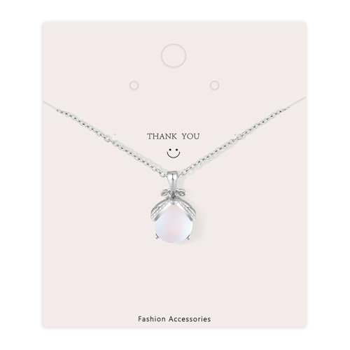ZhouWei Kette Damen, Mondstein Kette mit Geschenkkarte Verstellbar Edelstahlkette Damen Necklace mit Handgefertigter Edelstein Anhänger, Geschenk für Mädchen und Mama (Silber) von ZhouWei