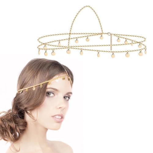 ZhouWei Kopfkette Gold Damen, Festivals Boho Kopfschmuck Metalllegierung Haarkette für Hochzeiten und Partys Goldene Kopfkette im Bohème-stil Boho Ketten Set Damen, für Dame und Mädchen ZhouWei Kopfkette Gold Damen, Festivals Boho Kopfschmuck Metalllegierung Haarkette für Hochzeiten und Partys Goldene Kopfkette im Bohème-stil Boho Ketten Set Damen, für Dame und Mädchen von ZhouWei