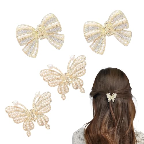 Schmetterlings-Haarspangen, exquisite Perlenklammern, Schmetterling, Strass, Haarklammern, Schmetterlings-Schleife, Haarklammern für Damen und Mädchen, Haar-Accessoires, 4 Stück Schmetterlings-Haarspangen, exquisite Perlenklammern, Schmetterling, Strass, Haarklammern, Schmetterlings-Schleife, Haarklammern für Damen und Mädchen, Haar-Accessoires, 4 Stück von Zhouocea