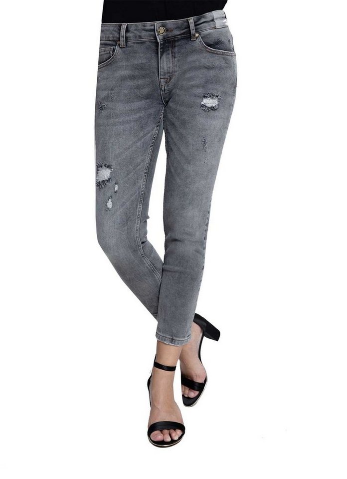Zhrill 7/8-Jeans Jeans ANITA Grey Damen Momjeans 7/8 Cropped 5 Pocket Vintage Slim Fit Anita von Zhrill