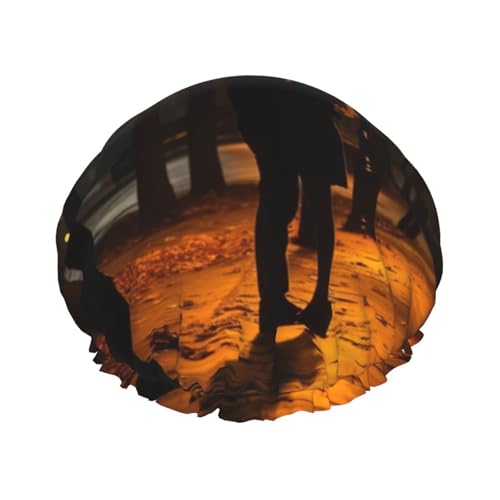 Couple in Love Walking Print Stilvolle Duschhaube Wiederverwendbare Duschhaube Frauen Große Duschhaube für Zöpfe Lange Haare von Zhuanyun