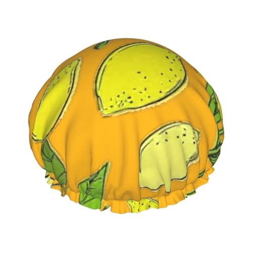 Gelbe frische Zitronen Druck Stilvolle Duschhaube Wiederverwendbare Duschhaube Frauen Große Duschhaube für Zöpfe Lange Haare von Zhuanyun