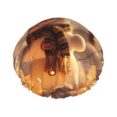Schneemann Urlaub Lichter Druck Stilvolle Duschhaube Wiederverwendbare Duschhaube Frauen Große Duschhaube für Zöpfe Lange Haare von Zhuanyun